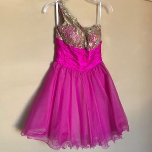 Hot Pink and Gold Sherri Hill Cocktail Dress